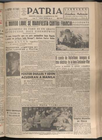 'Patria : diario de Falange Española Tradicionalista y de las J.O.N.S.' - Año XIX Número 5930 - 1954 septiembre 1