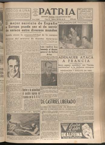 'Patria : diario de Falange Española Tradicionalista y de las J.O.N.S.' - Año XIX Número 5934 - 1954 septiembre 5