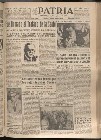 'Patria : diario de Falange Española Tradicionalista y de las J.O.N.S.' - Año XIX Número 5937 - 1954 septiembre 9