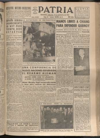 'Patria : diario de Falange Española Tradicionalista y de las J.O.N.S.' - Año XIX Número 5942 - 1954 septiembre 15