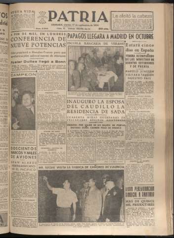 'Patria : diario de Falange Española Tradicionalista y de las J.O.N.S.' - Año XIX Número 5944 - 1954 septiembre 17