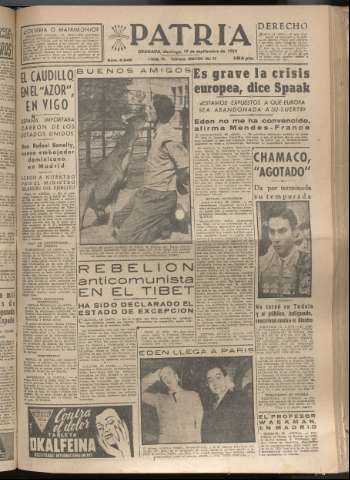 'Patria : diario de Falange Española Tradicionalista y de las J.O.N.S.' - Año XIX Número 5946 - 1954 septiembre 19