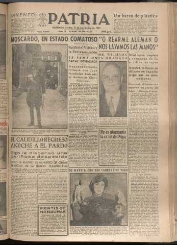 'Patria : diario de Falange Española Tradicionalista y de las J.O.N.S.' - Año XIX Número 5947 - 1954 septiembre 21