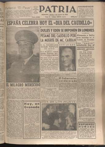 'Patria : diario de Falange Española Tradicionalista y de las J.O.N.S.' - Año XIX Número 5956 - 1954 octubre 1