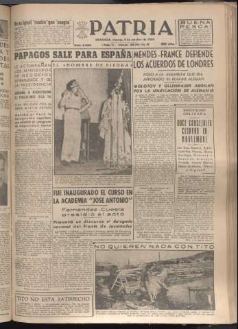 'Patria : diario de Falange Española Tradicionalista y de las J.O.N.S.' - Año XIX Número 5962 - 1954 octubre 8