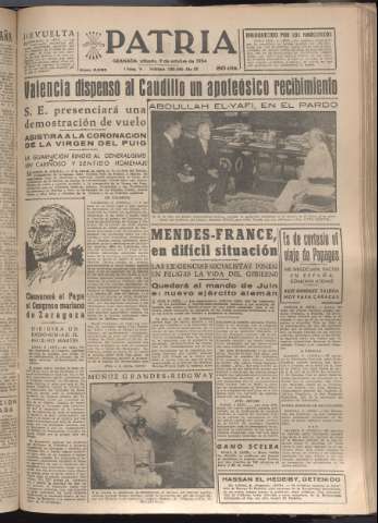 'Patria : diario de Falange Española Tradicionalista y de las J.O.N.S.' - Año XIX Número 5963 - 1954 octubre 9