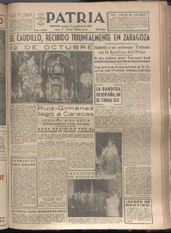 'Patria : diario de Falange Española Tradicionalista y de las J.O.N.S.' - Año XIX Número 5965 - 1954 octubre 12