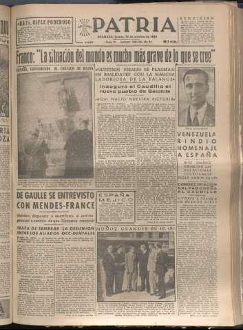 'Patria : diario de Falange Española Tradicionalista y de las J.O.N.S.' - Año XIX Número 5967 - 1954 octubre 14