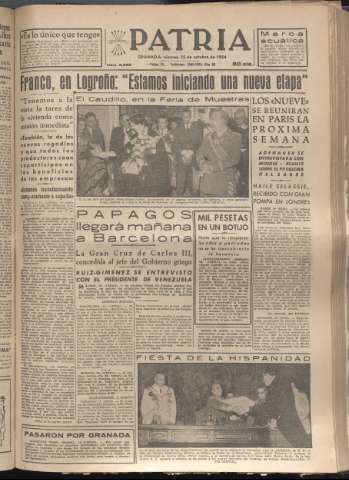 'Patria : diario de Falange Española Tradicionalista y de las J.O.N.S.' - Año XIX Número 5968 - 1954 octubre 15