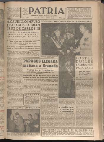 'Patria : diario de Falange Española Tradicionalista y de las J.O.N.S.' - Año XIX Número 5971 - 1954 octubre 19