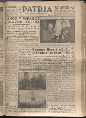 'Patria : diario de Falange Española Tradicionalista y de las J.O.N.S.' - Año XIX Número 5972 - 1954 octubre 20