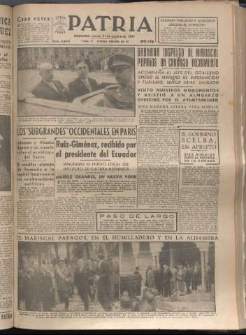 'Patria : diario de Falange Española Tradicionalista y de las J.O.N.S.' - Año XIX Número 5973 - 1954 octubre 21