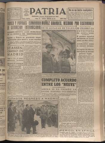 'Patria : diario de Falange Española Tradicionalista y de las J.O.N.S.' - Año XIX Número 5974 - 1954 octubre 22