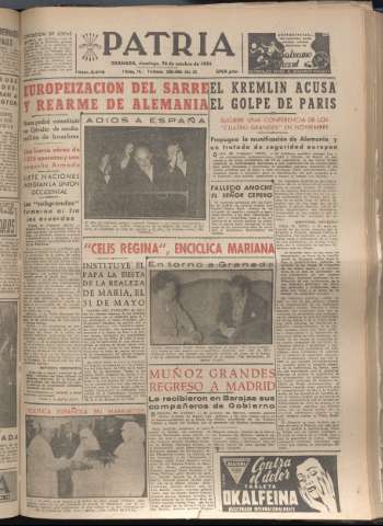 'Patria : diario de Falange Española Tradicionalista y de las J.O.N.S.' - Año XIX Número 5976 - 1954 octubre 24