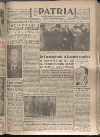 'Patria : diario de Falange Española Tradicionalista y de las J.O.N.S.' - Año XIX Número 5977 - 1954 octubre 26