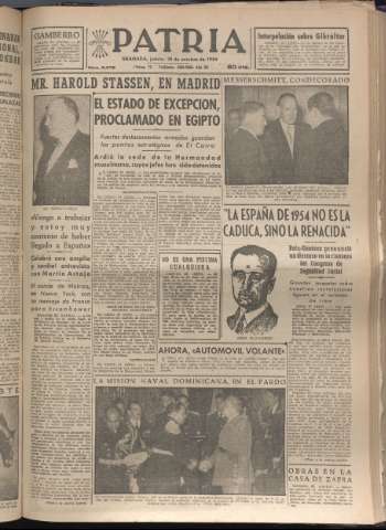 'Patria : diario de Falange Española Tradicionalista y de las J.O.N.S.' - Año XIX Número 5979 - 1954 octubre 28