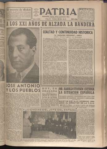 'Patria : diario de Falange Española Tradicionalista y de las J.O.N.S.' - Año XIX Número 5980 - 1954 octubre 29