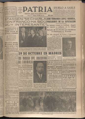 'Patria : diario de Falange Española Tradicionalista y de las J.O.N.S.' - Año XIX Número 5981 - 1954 octubre 30