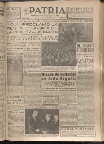 'Patria : diario de Falange Española Tradicionalista y de las J.O.N.S.' - Año XIX Número 5983 - 1954 noviembre 2