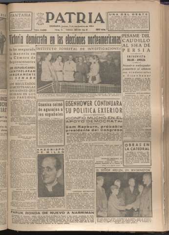 'Patria : diario de Falange Española Tradicionalista y de las J.O.N.S.' - Año XIX Número 5985 - 1954 noviembre 4