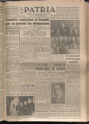 'Patria : diario de Falange Española Tradicionalista y de las J.O.N.S.' - Año XIX Número 5986 - 1954 noviembre 5