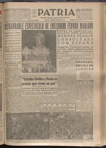 'Patria : diario de Falange Española Tradicionalista y de las J.O.N.S.' - Año XIX Número 5989 - 1954 noviembre 9