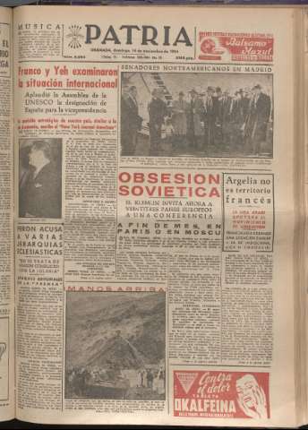 'Patria : diario de Falange Española Tradicionalista y de las J.O.N.S.' - Año XIX Número 5994 - 1954 noviembre 14