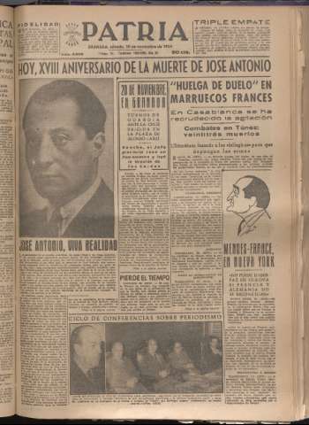 'Patria : diario de Falange Española Tradicionalista y de las J.O.N.S.' - Año XIX Número 5999 - 1954 noviembre 20