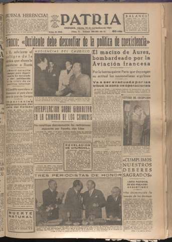 'Patria : diario de Falange Española Tradicionalista y de las J.O.N.S.' - Año XIX Número 6004 - 1954 noviembre 26