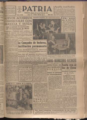 'Patria : diario de Falange Española Tradicionalista y de las J.O.N.S.' - Año XIX Número 6005 - 1954 noviembre 27
