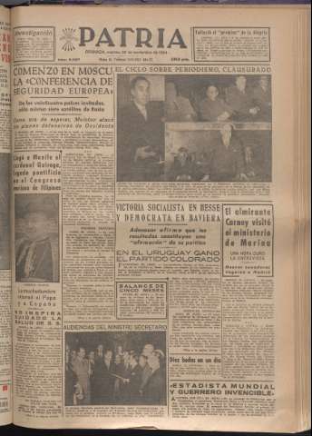 'Patria : diario de Falange Española Tradicionalista y de las J.O.N.S.' - Año XIX Número 6007 - 1954 noviembre 30