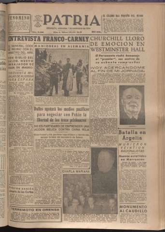 'Patria : diario de Falange Española Tradicionalista y de las J.O.N.S.' - Año XIX Número 6008 - 1954 diciembre 1