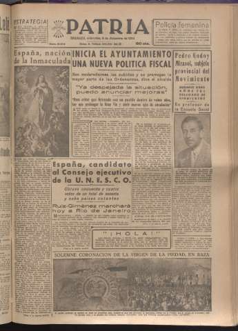 'Patria : diario de Falange Española Tradicionalista y de las J.O.N.S.' - Año XIX Número 6014 - 1954 diciembre 8