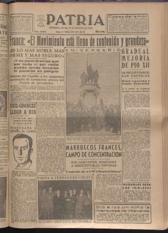 'Patria : diario de Falange Española Tradicionalista y de las J.O.N.S.' - Año XIX Número 6016 - 1954 diciembre 10