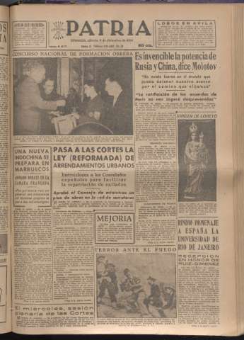 'Patria : diario de Falange Española Tradicionalista y de las J.O.N.S.' - Año XIX Número 6017 - 1954 diciembre 11