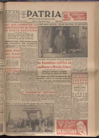 'Patria : diario de Falange Española Tradicionalista y de las J.O.N.S.' - Año XIX Número 6018 - 1954 diciembre 12