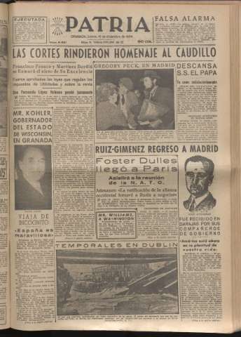 'Patria : diario de Falange Española Tradicionalista y de las J.O.N.S.' - Año XIX Número 6021 - 1954 diciembre 16