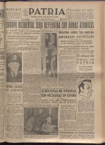 'Patria : diario de Falange Española Tradicionalista y de las J.O.N.S.' - Año XIX Número 6023 - 1954 diciembre 18