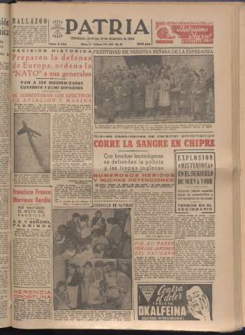 'Patria : diario de Falange Española Tradicionalista y de las J.O.N.S.' - Año XIX Número 6024 - 1954 diciembre 19