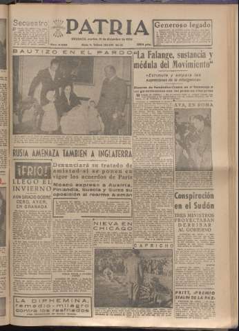 'Patria : diario de Falange Española Tradicionalista y de las J.O.N.S.' - Año XIX Número 6025 - 1954 diciembre 21