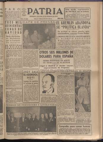 'Patria : diario de Falange Española Tradicionalista y de las J.O.N.S.' - Año XIX Número 6026 - 1954 diciembre 22