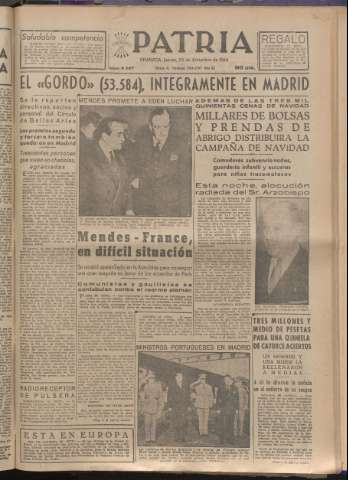 'Patria : diario de Falange Española Tradicionalista y de las J.O.N.S.' - Año XIX Número 6027 - 1954 diciembre 23
