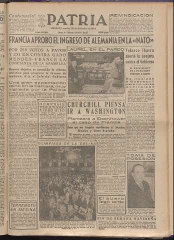 'Patria : diario de Falange Española Tradicionalista y de las J.O.N.S.' - Año XIX Número 6030 - 1954 diciembre 28