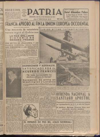 'Patria : diario de Falange Española Tradicionalista y de las J.O.N.S.' - Año XIX Número 6033 - 1954 diciembre 31