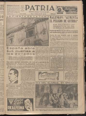 'Patria : diario de Falange Española Tradicionalista y de las J.O.N.S.' - Año XX Número 6035 - 1955 enero 2