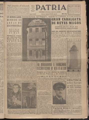 'Patria : diario de Falange Española Tradicionalista y de las J.O.N.S.' - Año XX Número 6037 - 1955 enero 5