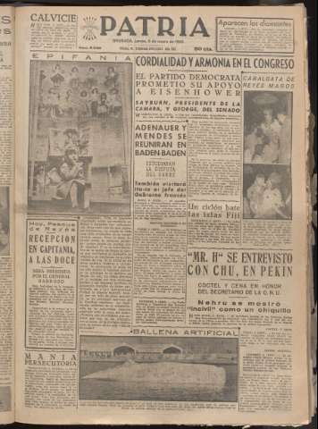 'Patria : diario de Falange Española Tradicionalista y de las J.O.N.S.' - Año XX Número 6038 - 1955 enero 6