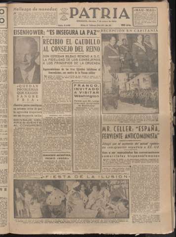 'Patria : diario de Falange Española Tradicionalista y de las J.O.N.S.' - Año XX Número 6039 - 1955 enero 7