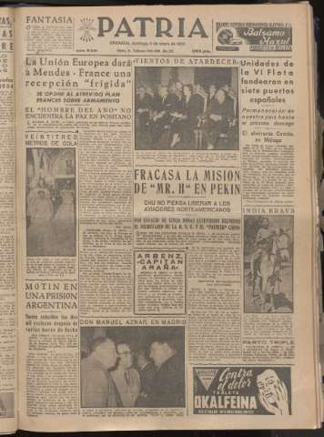 'Patria : diario de Falange Española Tradicionalista y de las J.O.N.S.' - Año XX Número 6041 - 1955 enero 9