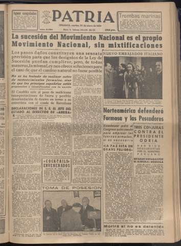 'Patria : diario de Falange Española Tradicionalista y de las J.O.N.S.' - Año XX Número 6054 - 1955 enero 25
